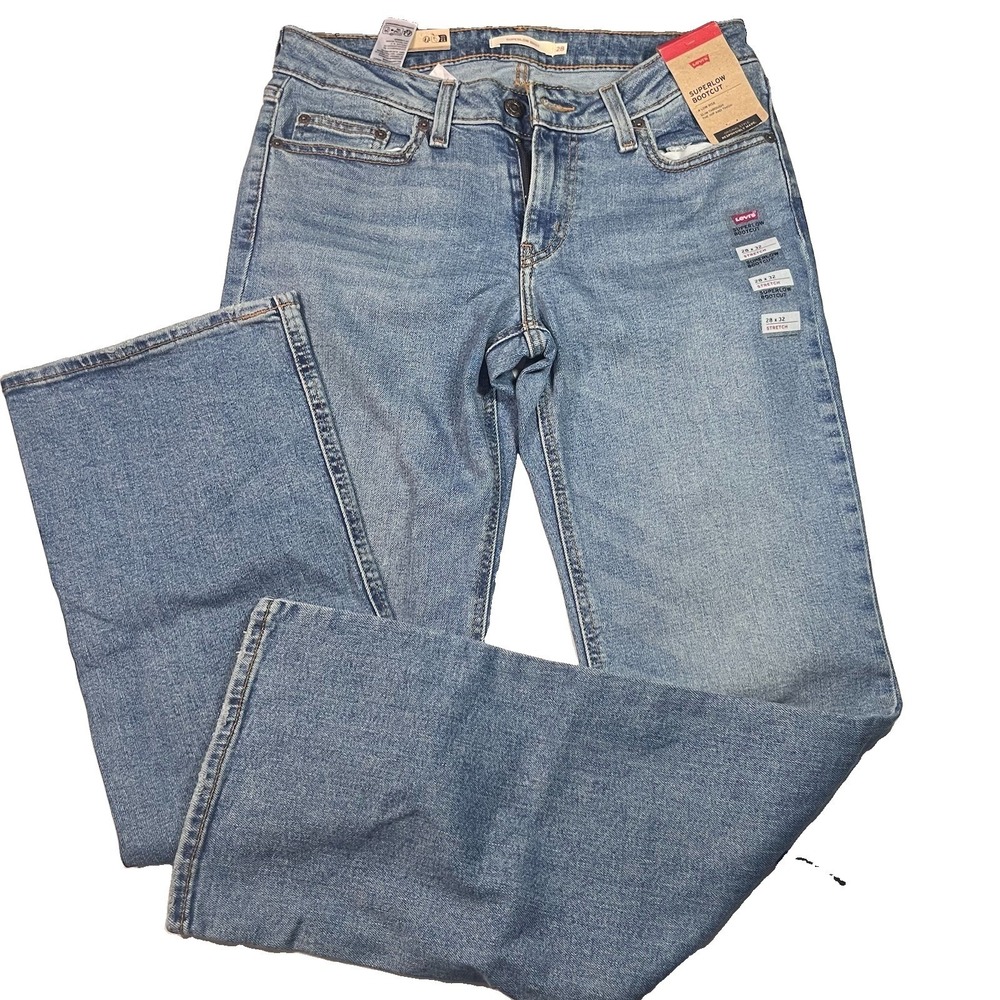 Levis Superlow Bootcut Stretch Jeans Womens 28x32 Medium‎ Wash Blue Denim NWT